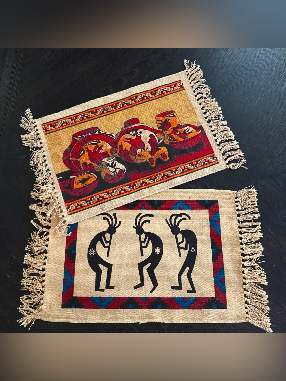 Southwestern Set Of 2 Woven Cotton Fringed Home decorative Stencil Placements